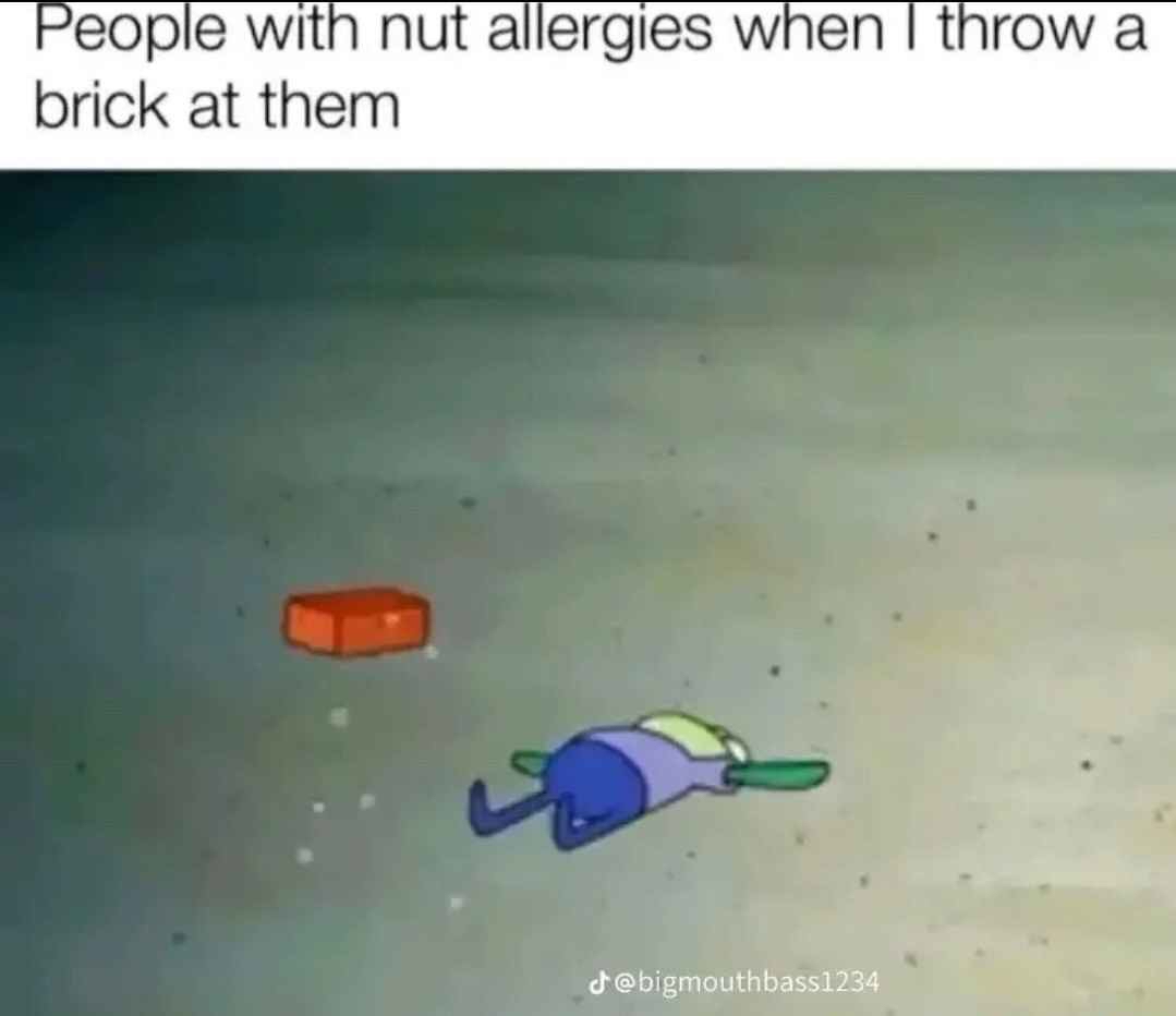 people with nut allergies when i throw a brick at them